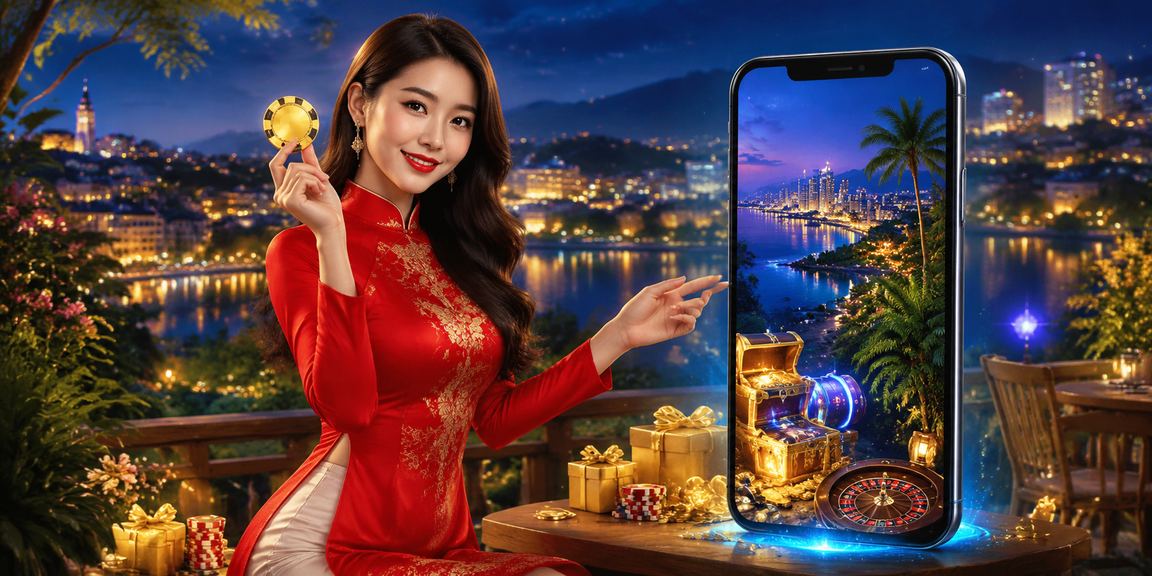 Người dùng Đà Lạt trong trang phục áo dài chơi casino trên điện thoại di động